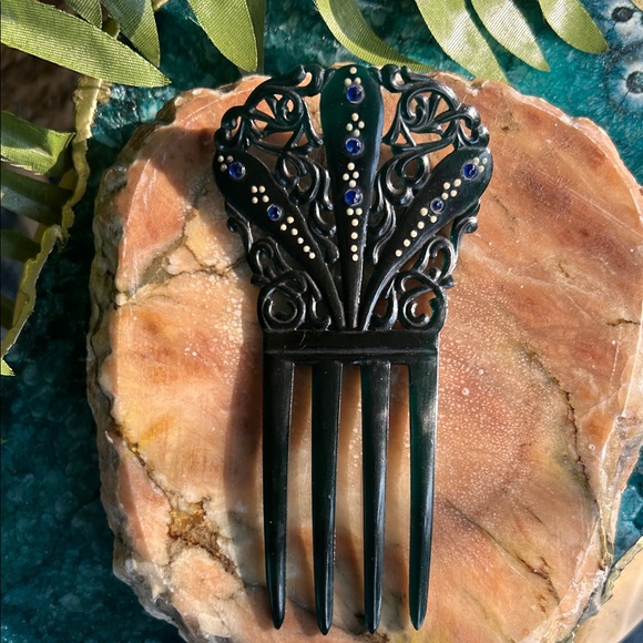 Vintage Teal Celluloid Art Deco Mantilla Hair Comb main image 4